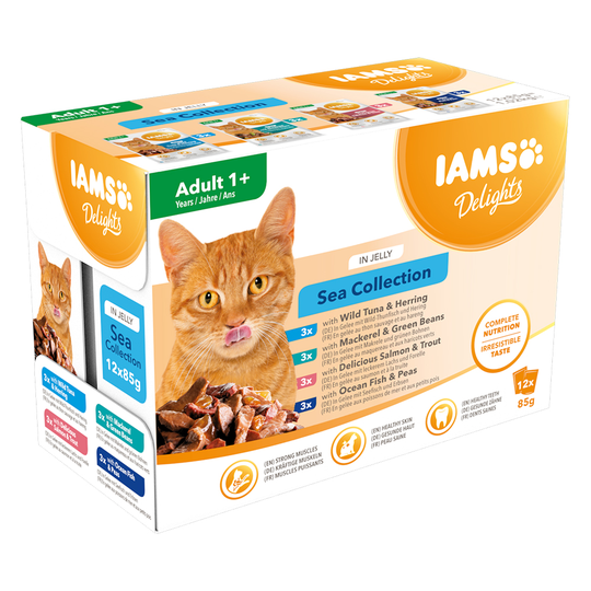Ekonomipack: IAMS Delights i sås eller gelé 48 x 85 g - Sea Mix i gelé