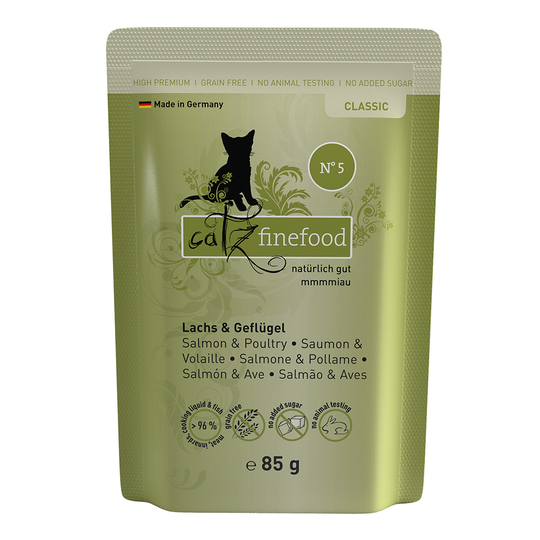 Ekonomipack: catz finefood portionspåse 64 x 85 g - Lax & fjäderfä