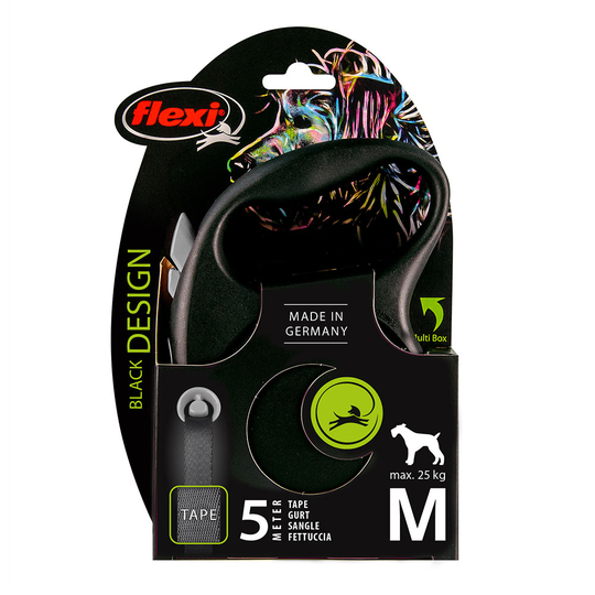 flexi Black Design bandkoppel svart, 5 m - M: upp till 25 kg