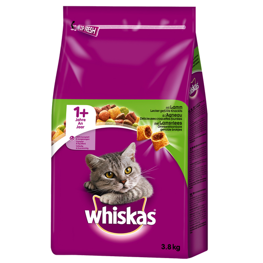 Ekonomipack: Whiskas torrfoder - 1+ Lamm (2 x 3,8 kg)