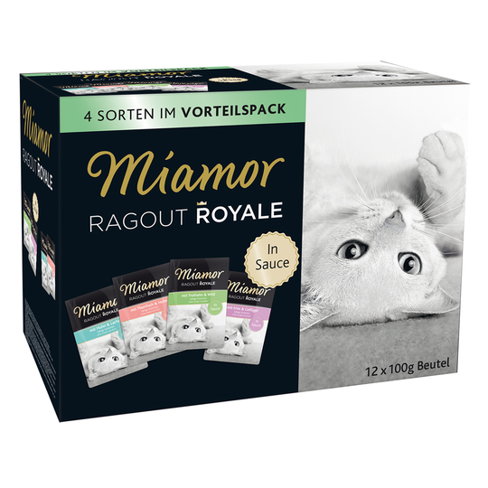 Blandpack: Miamor Ragout Royale 12 x 100 g - Multi-Mix Sauce (Kalkon & vilt, Tonfisk & kyckling, Anka & fjäderfä, Kyckling & lax)