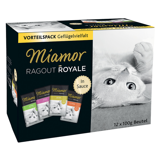 Blandat ekonomipack: Miamor Ragout Royale 48 x 100 g - Fjäderfä-Mix Sauce (Kyckling, Kalkon, Anka, Fjäderfä)