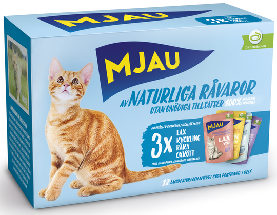 Mjau mix gele kött- och fisksmaker 12 x 85 gram