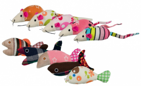 Kattleksak mus / fisk 4-pack