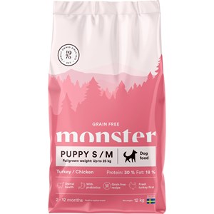 Valpfoder Monster Dog Grain Free Puppy Small/Medium Turkey/Chicken, 12 kg