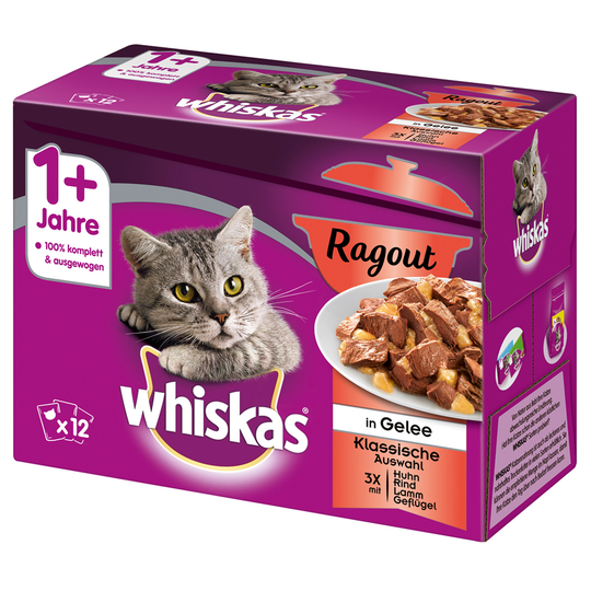 76 + 20 på köpet! 96 x 85 g / 100 g Whiskas portionspåsar - Adult 1+ Ragout Klassiskt urval i gelé (96 x 85 g)