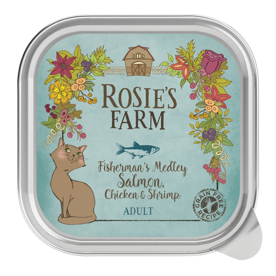 Ekonomipack: Rosie's Farm Adult 32 x 100 g - Lax & kyckling med räkor