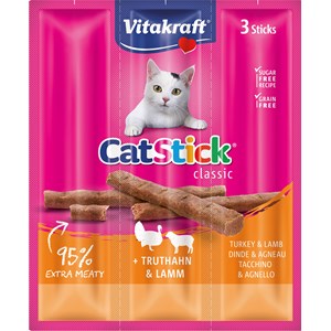 Kattgodis Vitakraft Cat Stick Mini Kalkon och Lamm, 3-pack