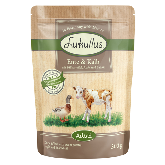 Ekonomipack: Lukullus portionspåsar 24 x 300 g - Spannmålsfritt Anka & kalv