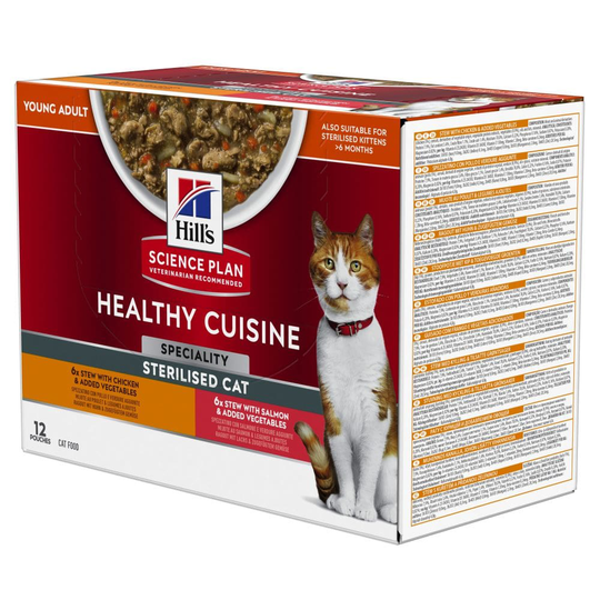9 + 3 på köpet! 12 x 80 g Hill's Science Plan Healthy Cuisine - Adult Sterilised with Chicken & Salmon