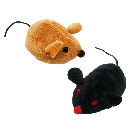 Kattleksaker brun och svart mus m prassel 2-pack