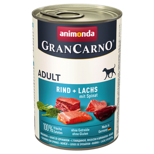 Animonda GranCarno Original Adult 12 x 400 g - Nötkött och lax med spenat