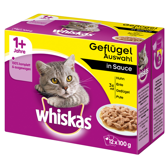 76 + 20 på köpet! 96 x 85 g / 100 g Whiskas portionspåsar - Adult 1+ Fjäderfäurval i sås (96 x 100 g)