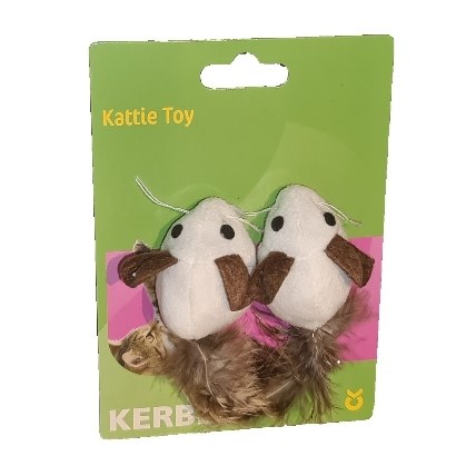 Kattleksaker Mice with Feathers Nature 2 pack