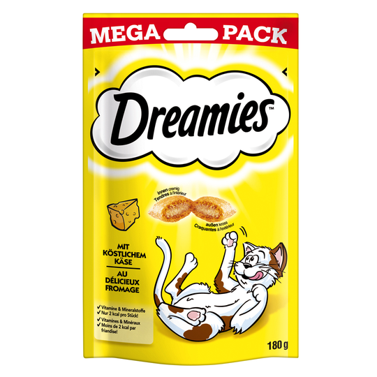 Dreamies Cat Treats Big Pack 180 g - Blandpack: Ost, Kyckling, & Lax (6 x 180 g)