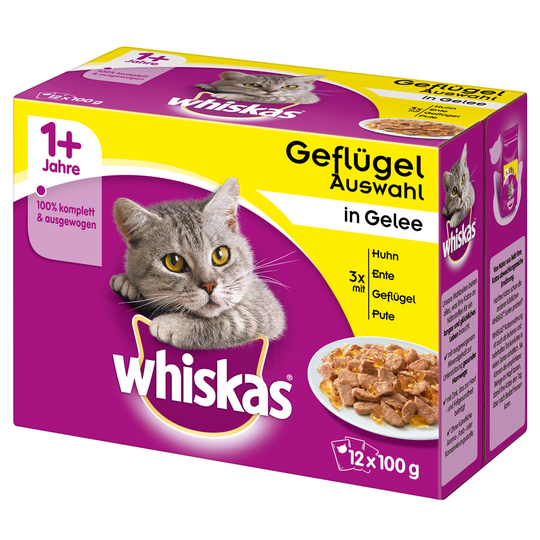 Ekonomipack: Whiskas 1+ portionspåse 24 x 85 g / 100 g - 1+ Fågelurval i gelé