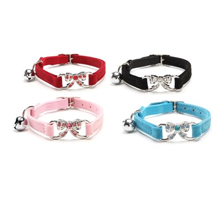 Katthalsband Fancy rosett med strass stenar, Rosa
