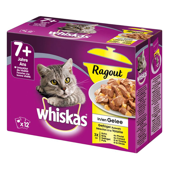 76 + 20 på köpet! 96 x 85 / 100 g Whiskas portionspåsar - Senior 7+ Ragout Fjäderfäurval i gelé
