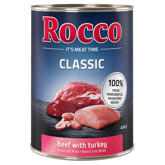Rocco Classic 12 x 400 g hundfoder - Nötkött & kalkon