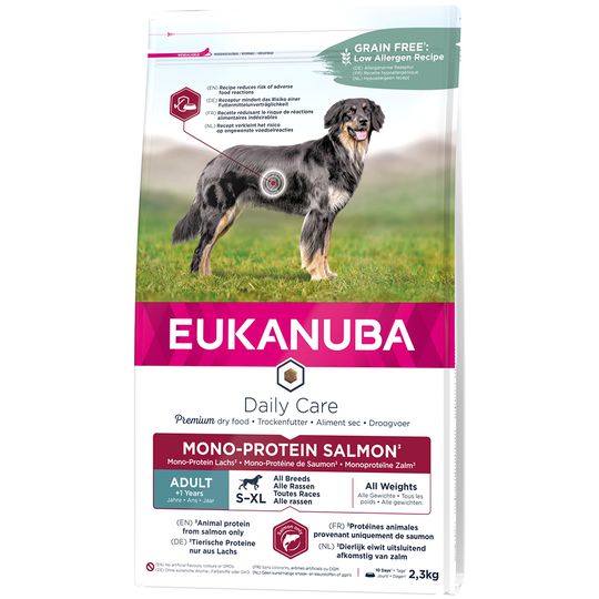 5x zooPoäng på 2,3 kg / 3 kg / 12 kg Eukanuba Large Breed torrfoder - Adult Mono Protein Salmon (2,3 kg)