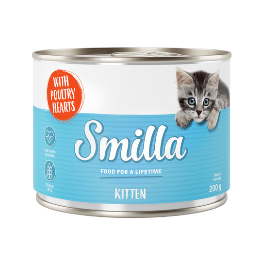 Ekonomipack: Smilla Kitten 24 x 200 g - Blandpack: Kyckling, Kalv och Hönshjärta