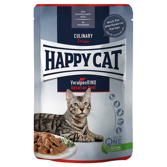 Ekonomipack: Happy Cat Pouch Meat in Sauce 24 x 85 g - Bavarian Beef - nötkött