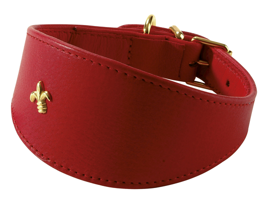 Bobby Levrier Läder Hundhalsband - Rubinröd (30 cm)