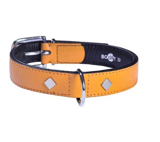 Bobby Tomy Läderhalsband - Senapsgul (30 cm)