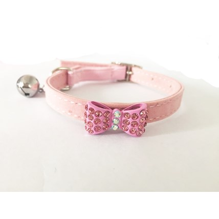 Katthalsband strass rosett rosa