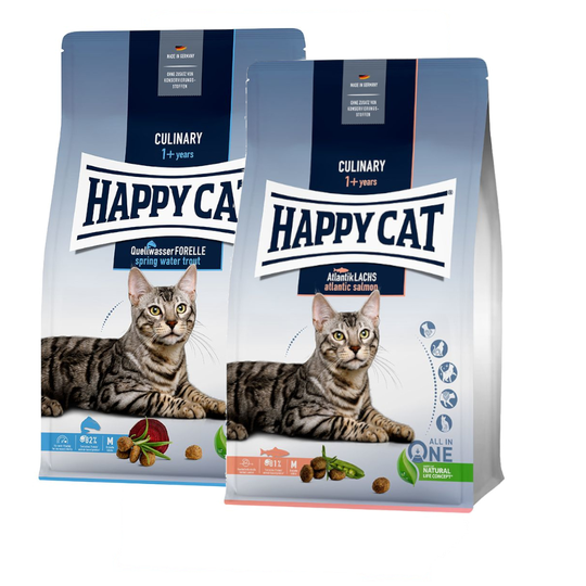 Blandpack: Happy Cat Culinary Adult - 2 x 1,3 kg Atlantic Salmon, Spring Water Trout
