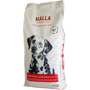Hundfoder Halla Lamm och Ris, 15 kg