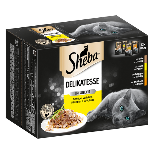 Jumbopack: Sheba Variations 96 x 85 g portionspåsar - Delicatesse in Jelly Fågelkött