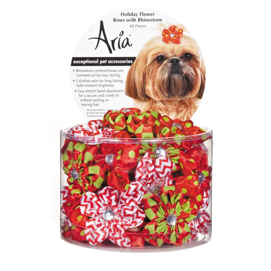 Aria hårsnodd färgerna Röd ,Grön & Vit i form av en blomma - 2 pack (röd med gröna prickar)