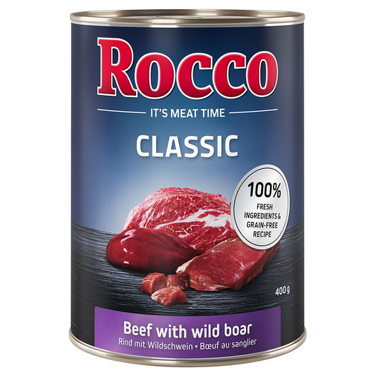 Ekonomipack: Rocco Classic 24 x 400 g hundfoder - Nötkött & vildsvin