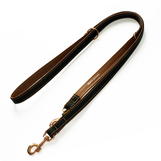 Heim Rosé fodrat koppel, svart/brunt - 200 cm långt, 18 mm brett