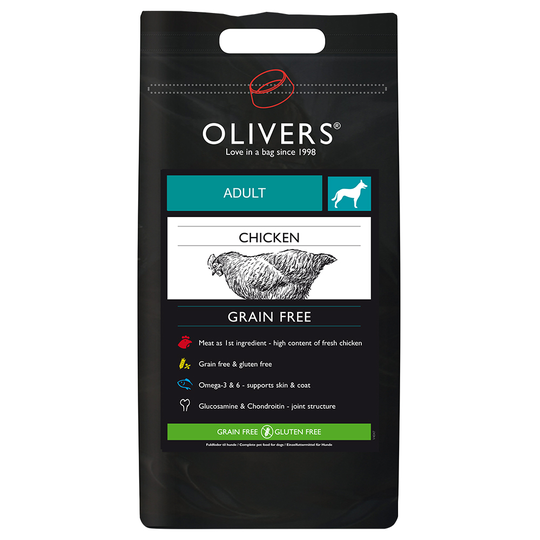 Olivers Adult Medium Breed Grain Free Chicken - Ekonomipack: 2 x 12 kg