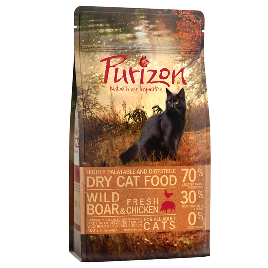 Blandat provpack Purizon Adult 2 x 400 g Chicken & Fish och Wild Boar & Chicken