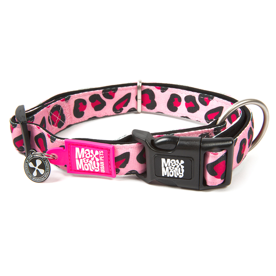 Max & Molly Smart ID Leopard Pink halsband - Stl. M: 34-55 cm halsomfång, B 20 mm