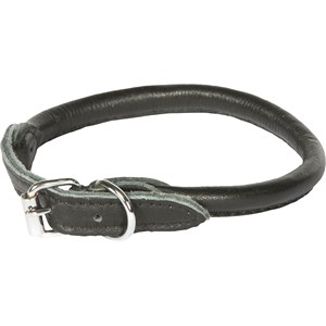 Hundhalsband Breeder's Läder Rundsytt, Svart - SVART, 25CM