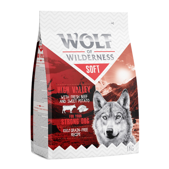 2 + 1 på köpet! 3 x 1 kg Wolf of Wilderness Classic/Soft - Adult Soft - High Valley - Beef