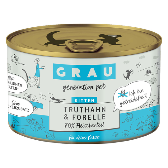 GRAU Kitten Grain Free 6 x 200 g - Kalkon & öring