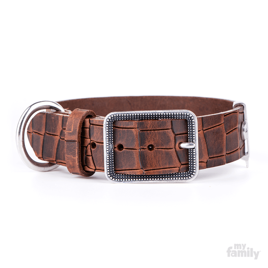 MyFamily Tucson Läderhalsband- Brun (XXL +)