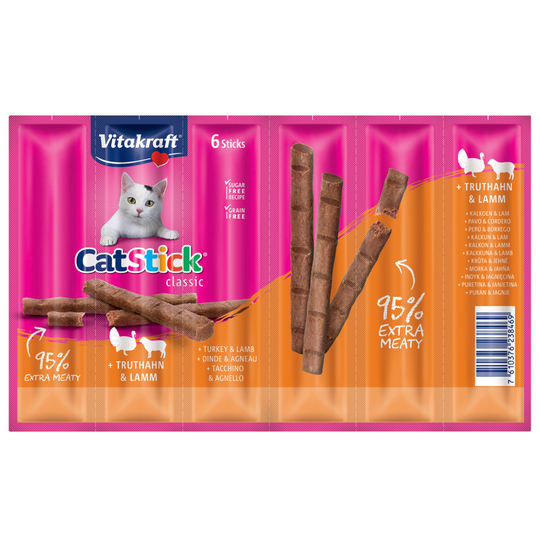 Vitakraft Cat Stick Mini - 6 x 6 g Kalkon & lamm