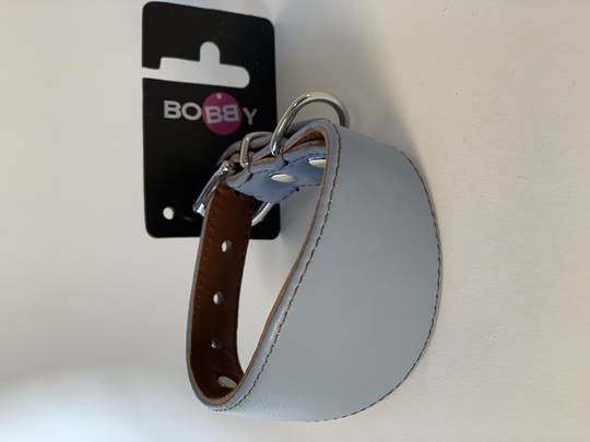 Bobby Levrier Nicky Läderhalsband - Blågrå (30 cm)