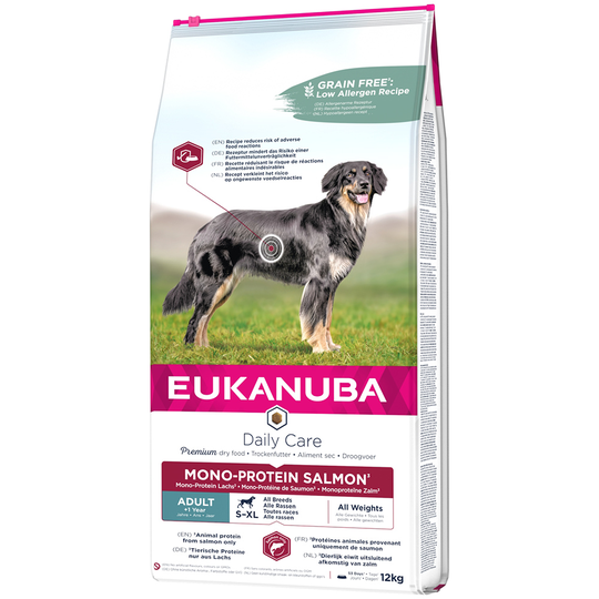 5x zooPoäng på 2,3 kg / 3 kg / 12 kg Eukanuba Large Breed torrfoder - Adult Mono Protein Salmon (12 kg)