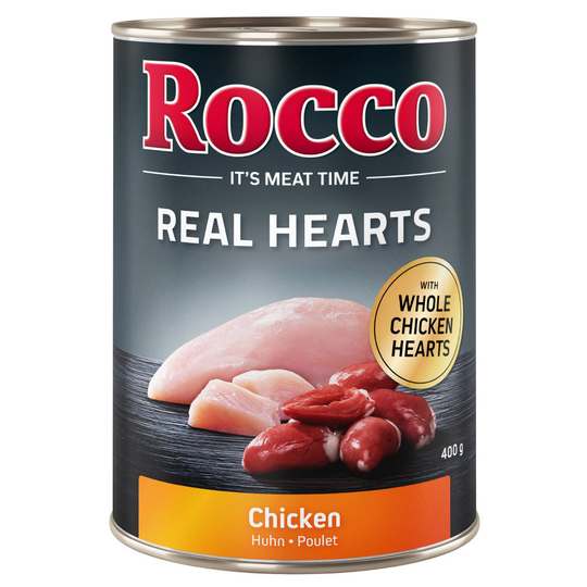 Ekonomipack: Rocco Real Hearts 24 x 400 g - Kyckling med hela kycklinghjärtan