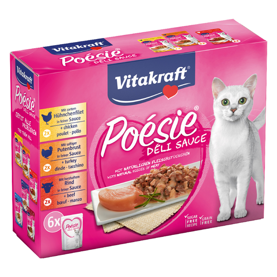 Vitakraft Poésie DéliSauce Pouch blandpack 6 x 85 g - Kött-Mix