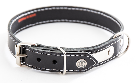 Martin Sellier Classique Svart Läderhalsband med Vit Söm (56 cm)