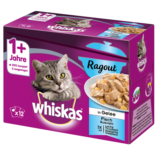 76 + 20 på köpet! 96 x 85 g / 100 g Whiskas portionspåsar - Adult 1+ Ragout Fiskurval i gelé (96 x 85 g)