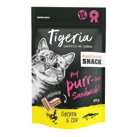 Tigeria Sandwich Snack Kyckling & torsk 100 g - Ekonomipack: 3 x 100 g